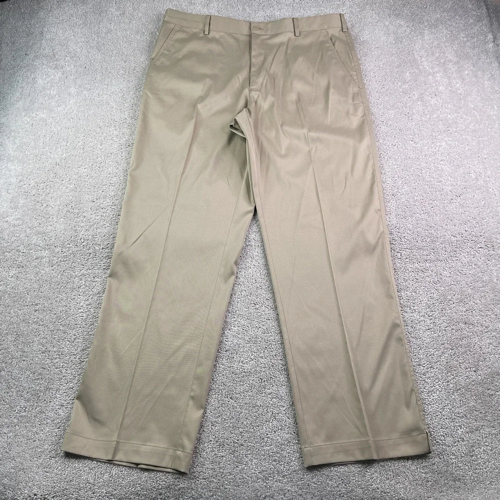 Nike Golf Pants Mens 36x32 Tan Khaki Dri Fit Stretch Performance Tech Flat Front
